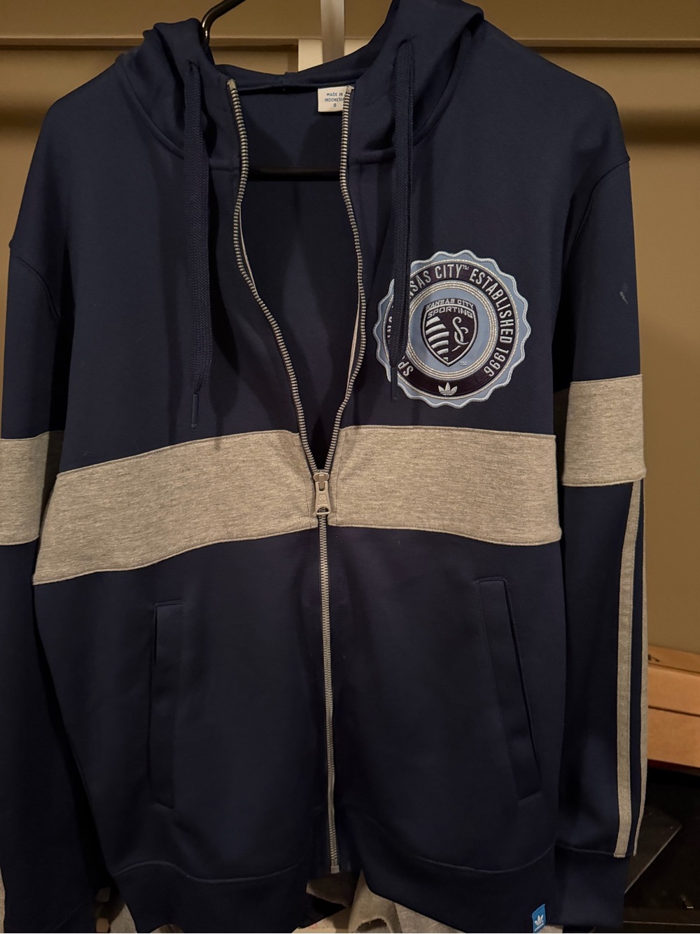 Navy Blue & Gray Zip Hoodie Jacket